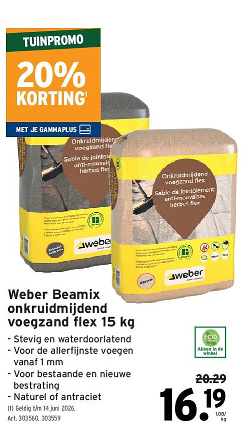 Weber Beamix onkruidmijdend voegzand fl ex 15 kg