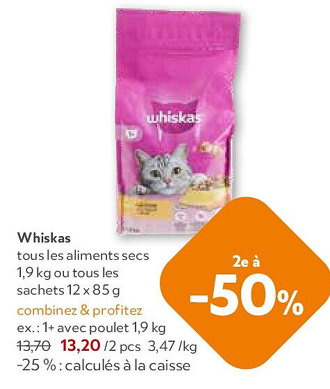 Whiskas tous les aliments secs 1,9 kg