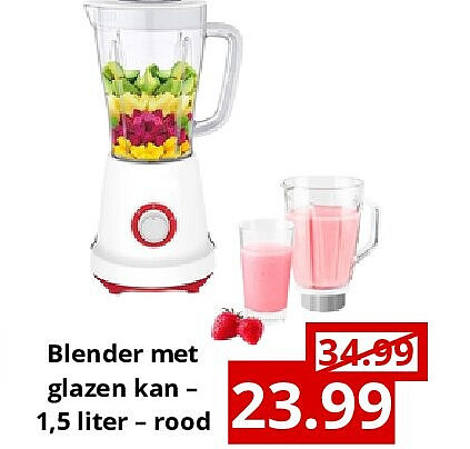 Blender met glazen kan – 1,5 liter – rood