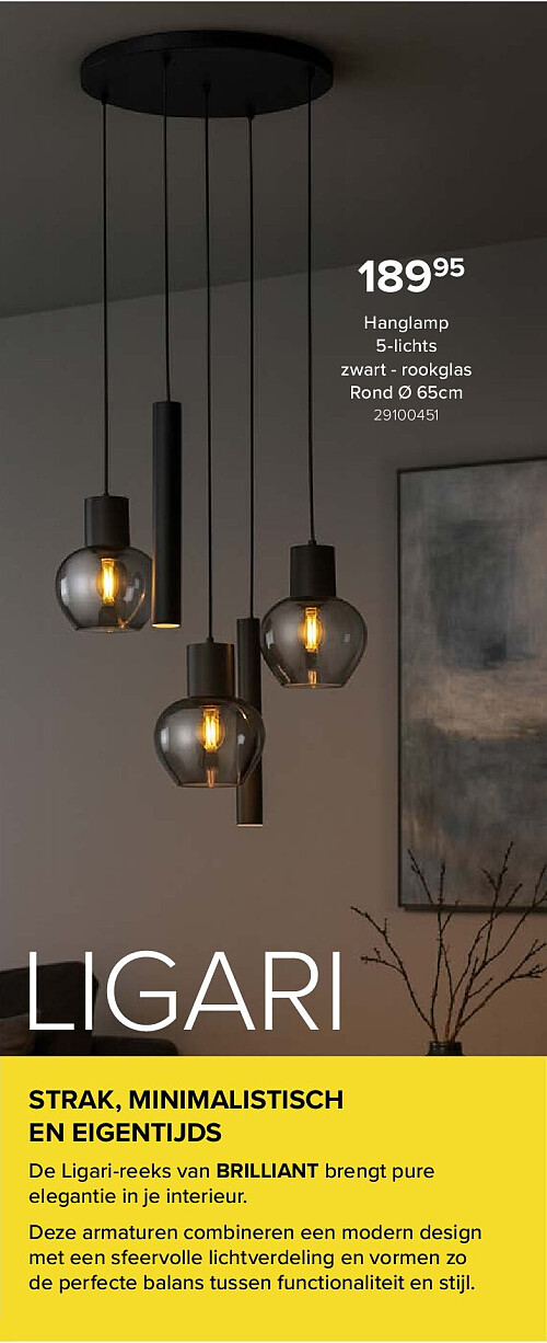 Hanglamp 5-lichts zwart - rookglas rond Ø 65 cm