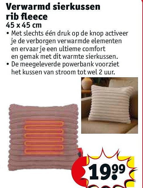 Verwarmd sierkussen rib fleece