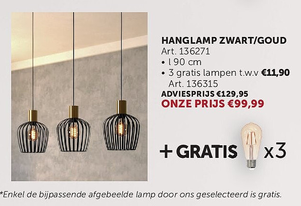 HANGLAMP ZWART/GOUD