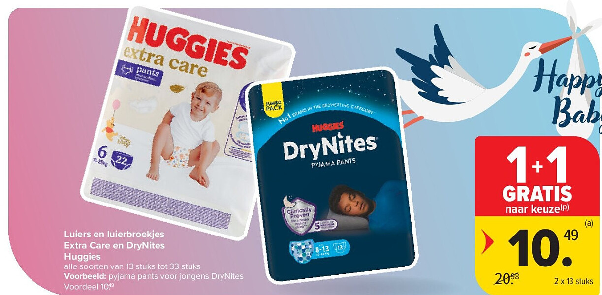 Luiers en luierbroekjes Extra Care en DryNites Huggies