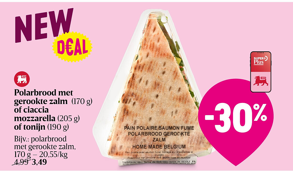Polarbrood met gerookte zalm (170 g) of ciaccia mozzarella (205 g) of tonijn (190 g)