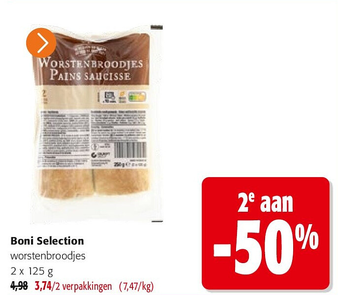 Boni Selection worstenbroodjes 2 x 125 g