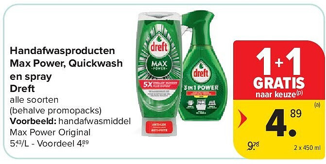 Handafwasproducten Max Power, Quickwash en spray Dreft