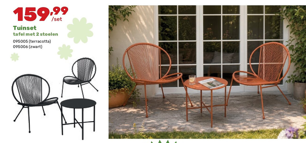 Tuinset tafel met 2 stoelen