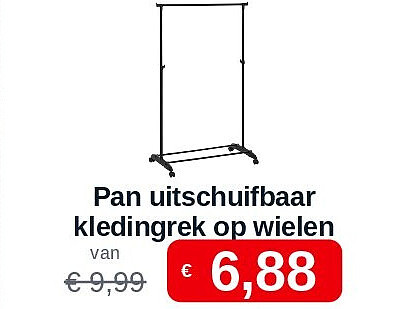 Pan uitschuifbaar kledingrek op wielen