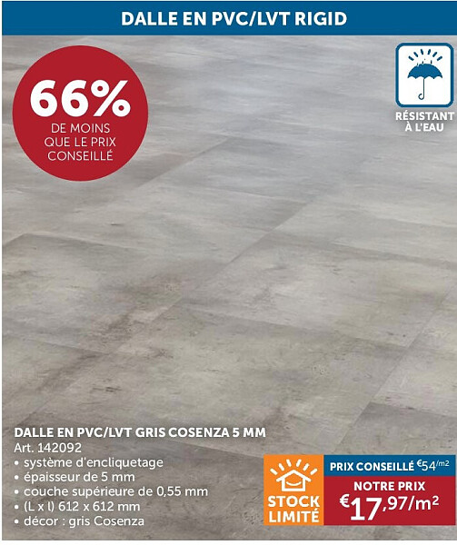 DALLE EN PVC/LVT GRIS COSENZA 5 MM