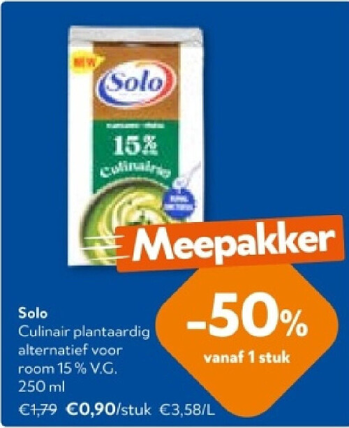 Solo Culinair plantaardig alternatief voor room 15% V.G. 250 ml