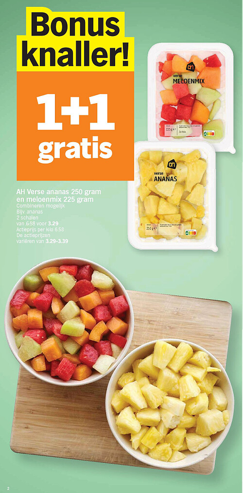 AH Verse ananas 250 gram en meloenmix 225 gram