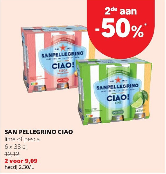 SAN PELLEGRINO CIAO lime of pesca 6 x 33 cl