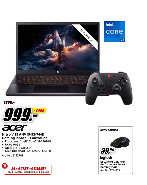 Acer Nitro V 15 ANV15-52-744E Gaming laptop + Controller
