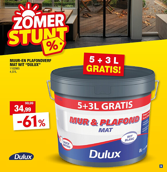 MUUR-EN PLAFONDVERF MAT WIT “DULUX”