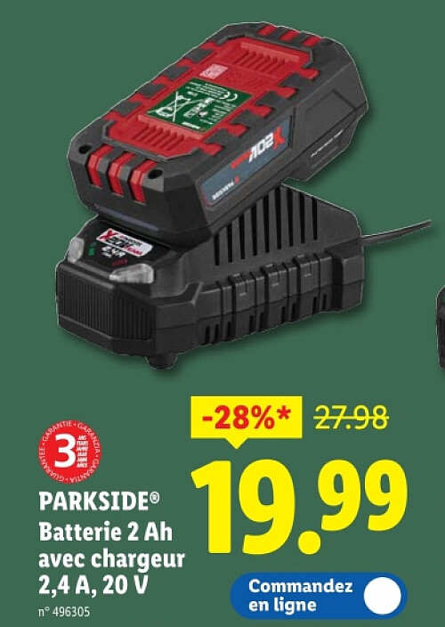 Batterie 2 Ah avec chargeur 2,4 A, 20 V