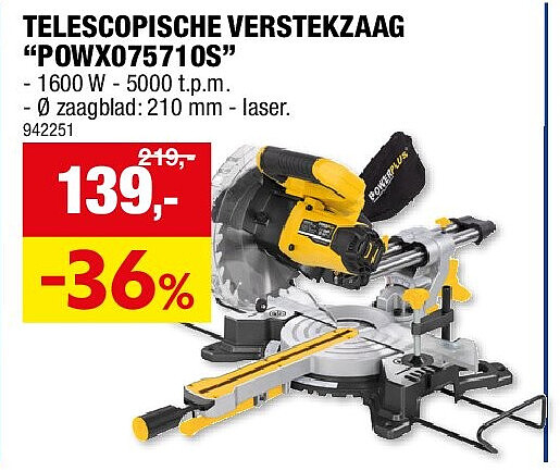 TELESCOPISCHE VERSTEKZAAG “POWX075710S”