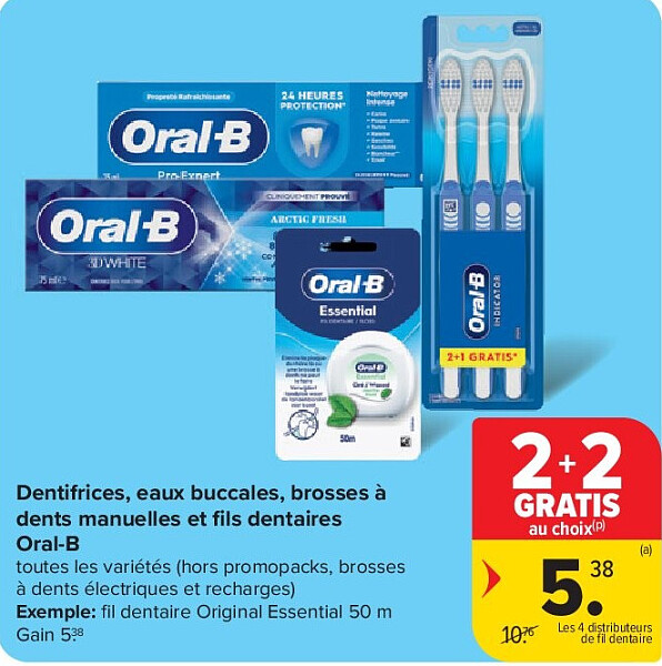 Dentifrices, eaux buccales, brosses à dents manuelles et fils dentaires Oral-B