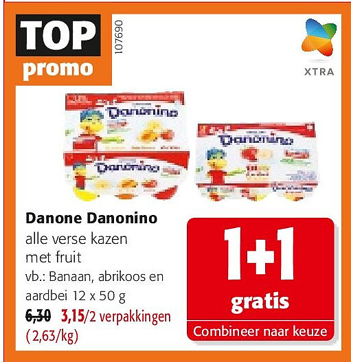 Danone Danonino Banaan, abrikoos en aardbei 12 x 50 g