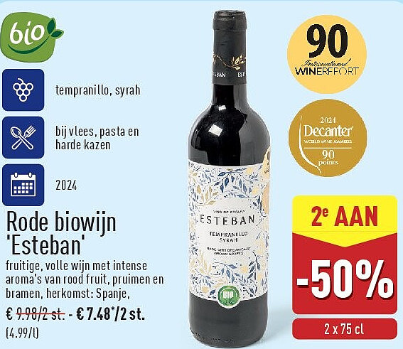 Rode biowijn 'Esteban'