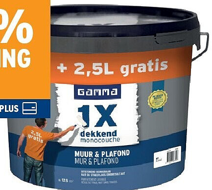 GAMMA 1x dekkend muurverf wit 10+2,5 L gratis