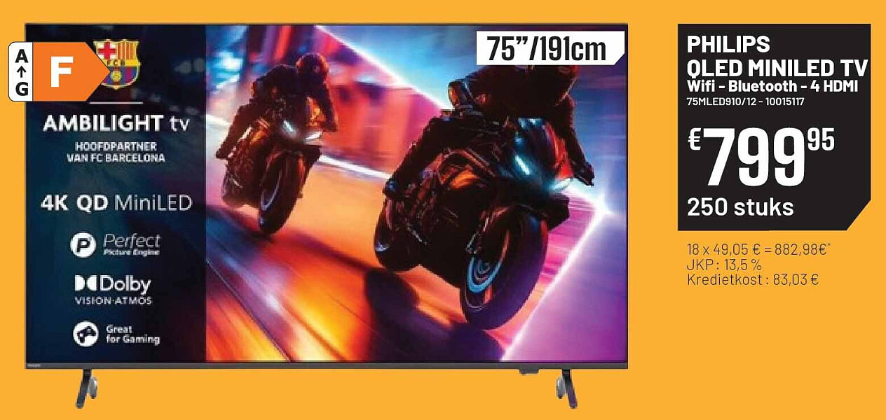 PHILIPS QLED MINILED TV Wifi - Bluetooth - 4 HDMI 75MLED910/12