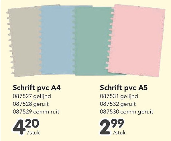 Schrift pvc A5 087531 gelijnd 087532 geruit 087530 comm.geruit