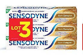 Dentifrice soin complet triple actions Sensodyne, lot de 3 x 75 ml