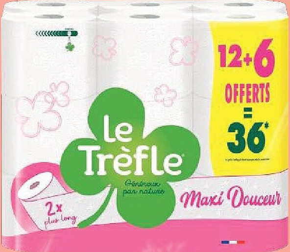 Papier toilette Le Trèfle Maxi’Douceur, lot de 18