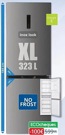 FRIAC koel/vries combinatie UD3466XNF Inox look XL 323 l