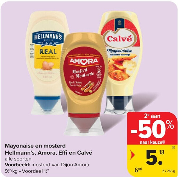 Mayonaise en mosterd Hellmann’s, Amora, E en Calvé