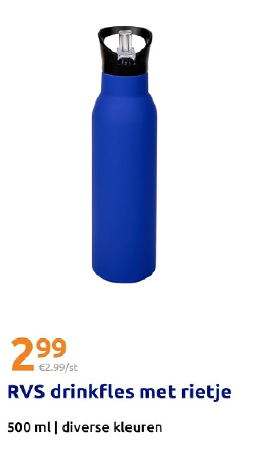 RVS drinkfles met rietje