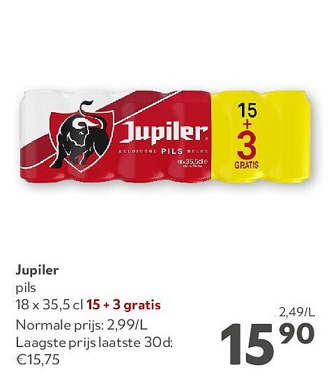 Jupiler pils 18 x 35,5 cl 15 + 3 gratis