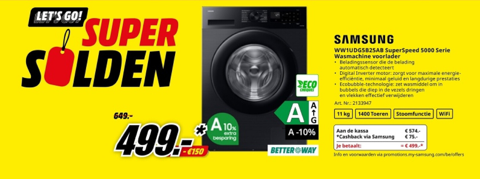 SAMSUNG WW1UDG5B25AB SuperSpeed 5000 Serie Wasmachine voorlader