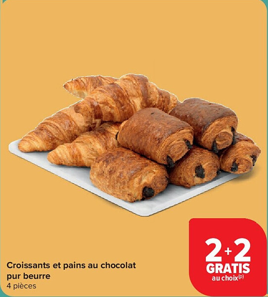 Croissants et pains au chocolat pur beurre 4 pièces