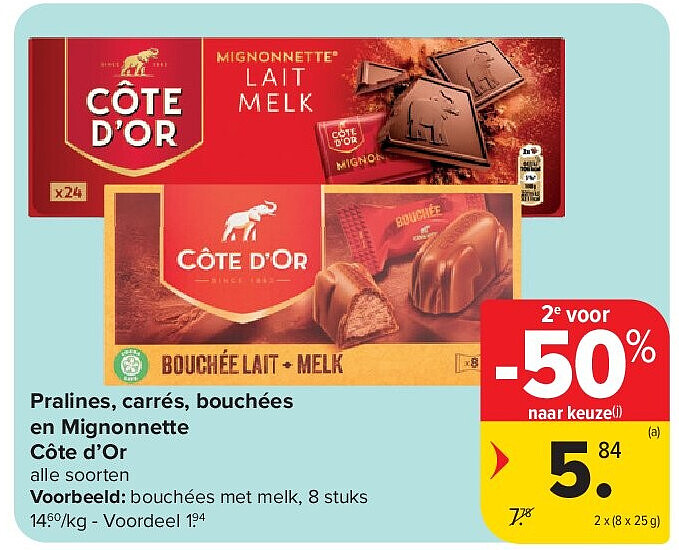 Pralines, carrés, bouchées en Mignonnette Côte d’Or