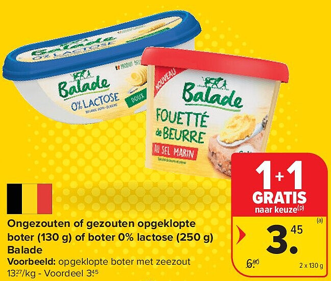 Ongezouten of gezouten opgeklopte boter (130 g) of boter 0% lactose (250 g) Balade