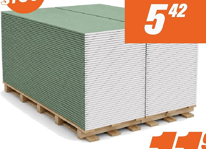 Waterbestendige gipsplaat 260 x 60 cm - 9,5 mm