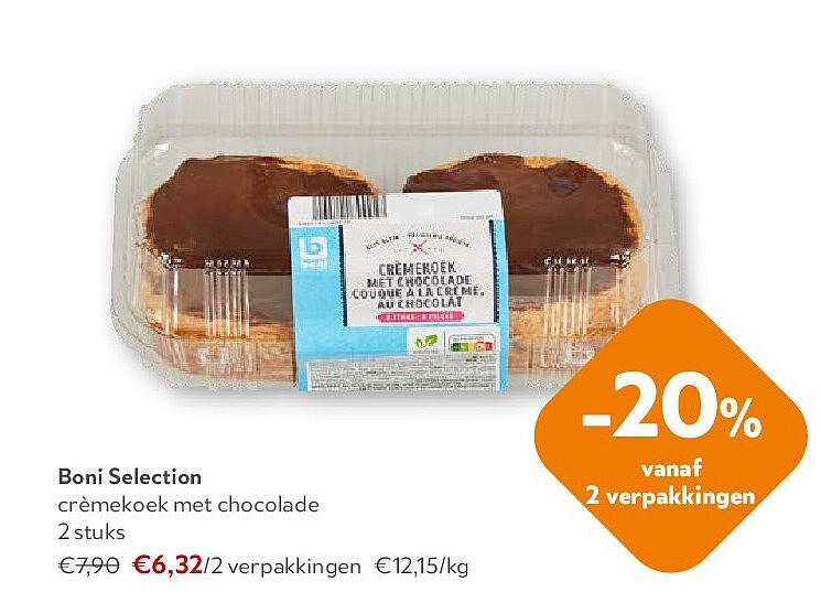 Boni Selection crèmekoek met chocolade 2 stuks
