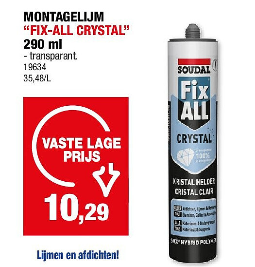 MONTAGELIJM “FIX-ALL CRYSTAL” 290 ml