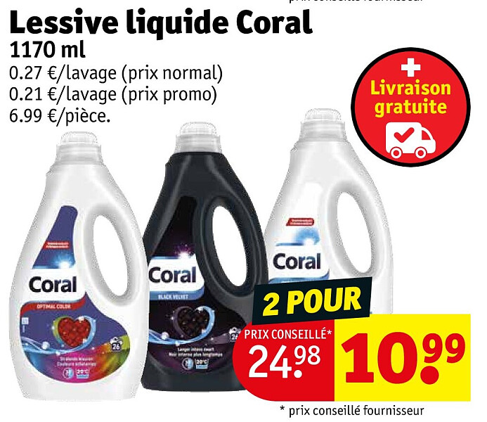 Lessive liquide Coral 1170 ml 2 POUR