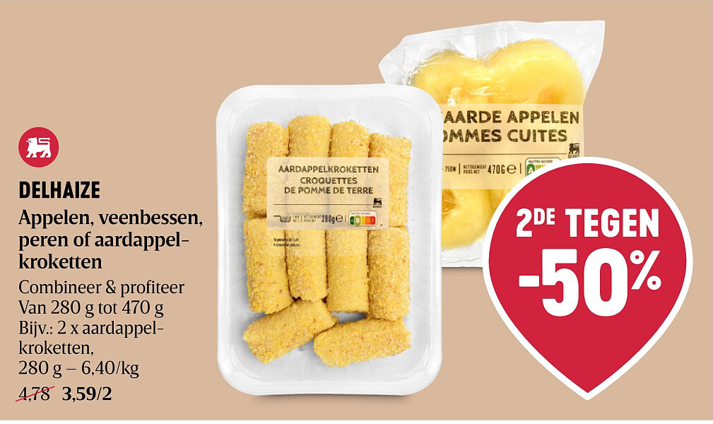 DELHAIZE Appelen, veenbessen, peren of aardappelkroketten