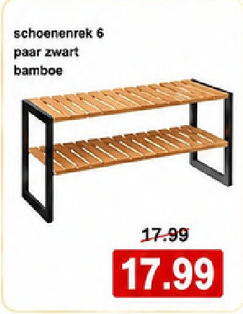 schoenenrek 6 paar zwart bamboe