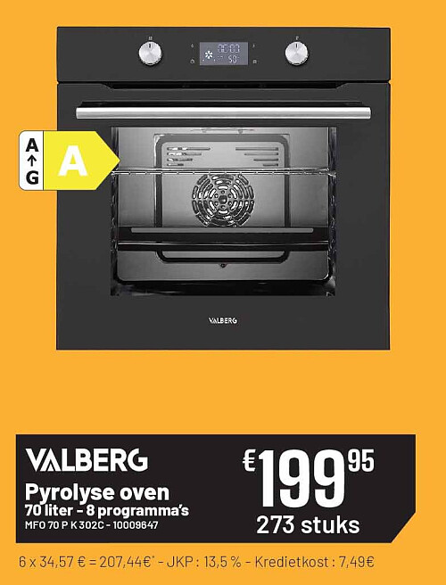 Pyrolyse oven 70 liter - 8 programma’s MFO 70 P K 302C