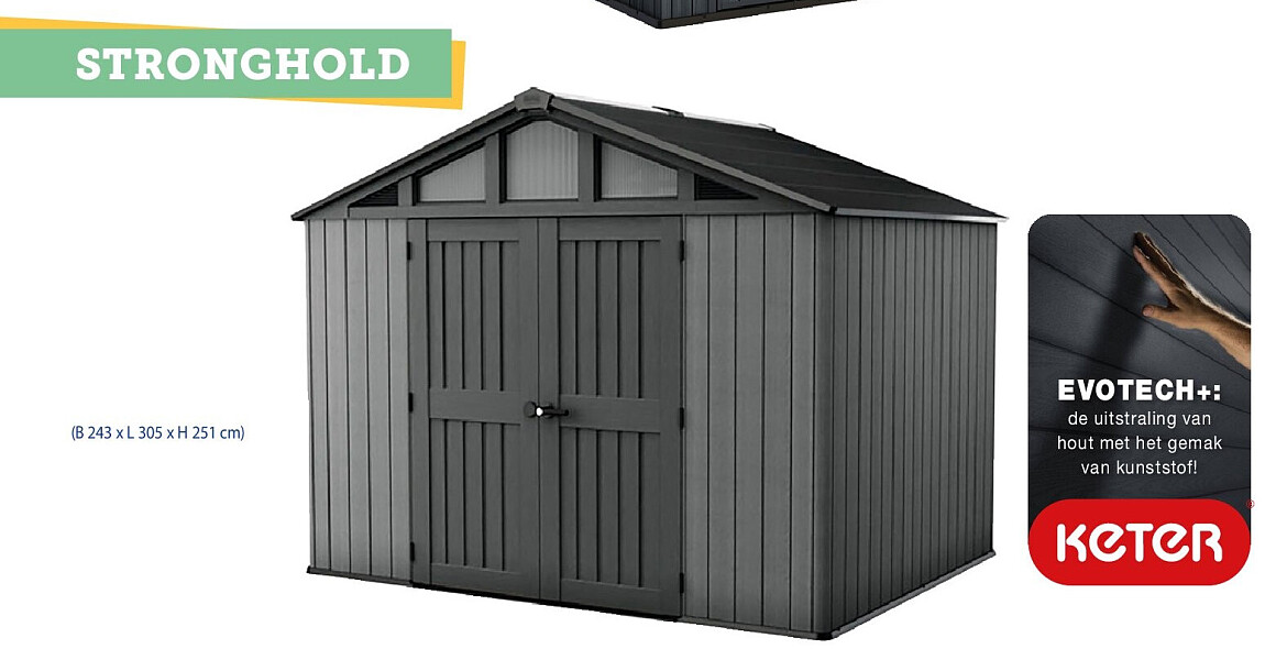 Keter Stronghold kunststof tuinhuis 350x305x251 cm donkergrijs