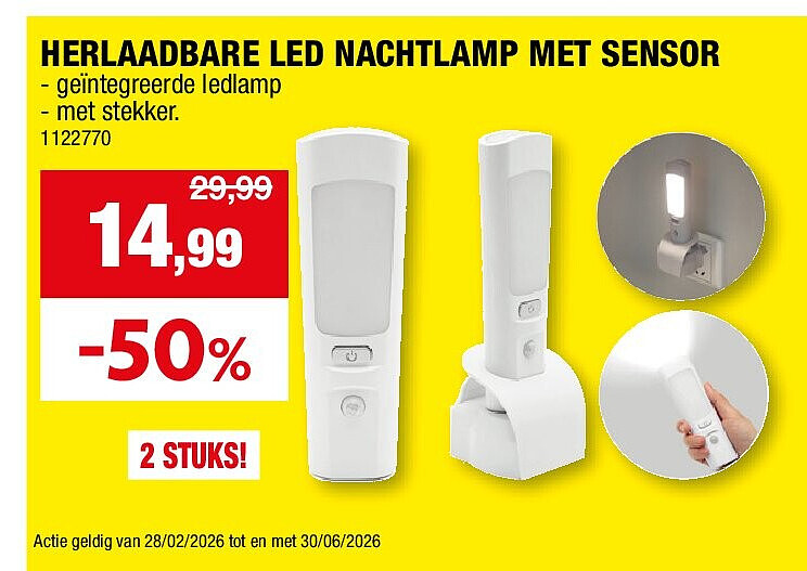 HERLAADBARE LED NACHTLAMP MET SENSOR