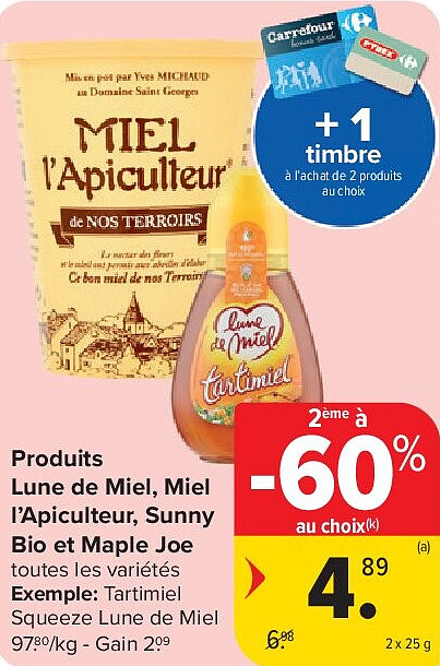 Produits Lune de Miel, Miel l’Apiculteur, Sunny Bio et Maple Joe 2 x 25 g