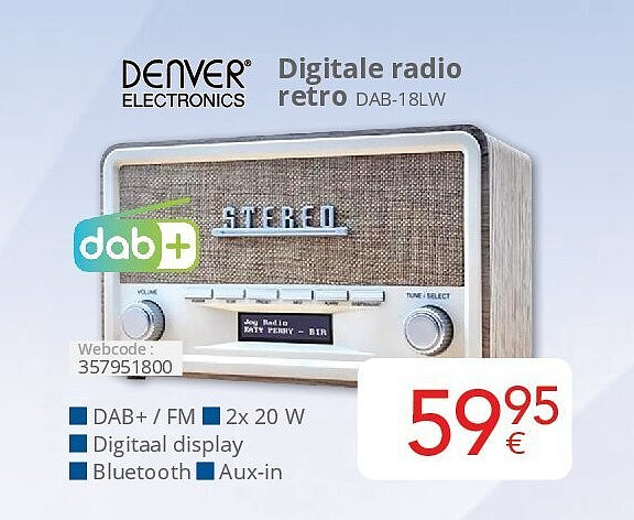 Denver Electronics Digitale radio retro DAB-18LW