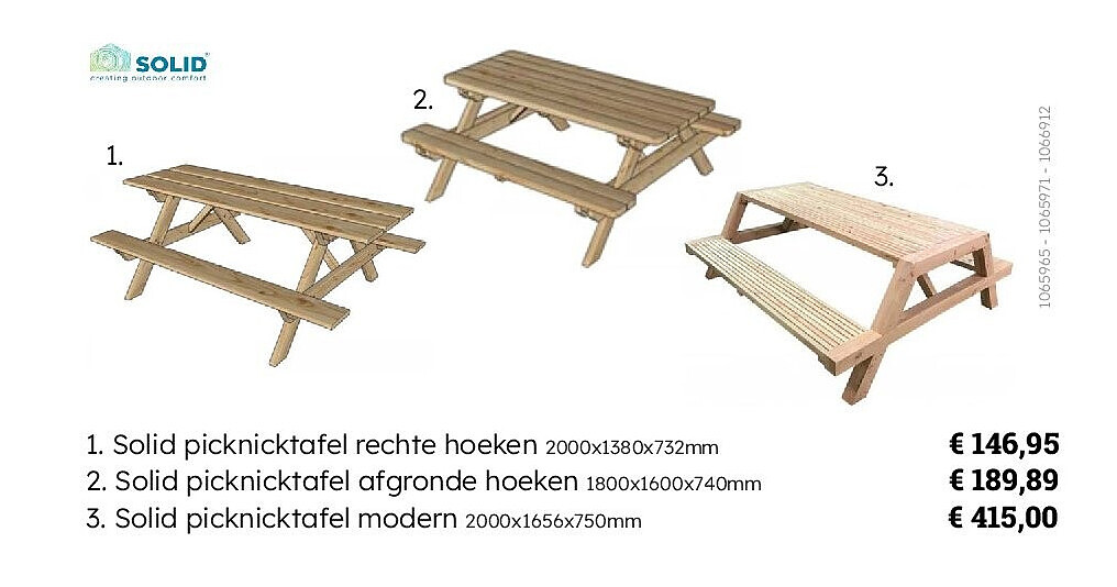 2. Solid picknicktafel afgronde hoeken 1800x1600x740mm