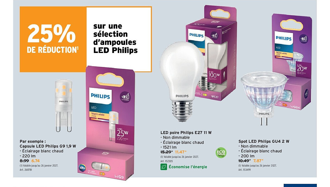 sur une sélection d’ampoules LED Philips
