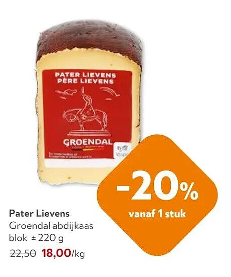 Pater Lievens Groendal abdijkaas blok ± 220 g